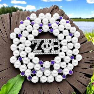 Zeta Phi Beta Brooch with Logo Blue Rhinestones and White Pearls